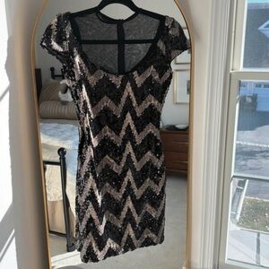 Dress the Population Sequin Chevron Black, Silver and Gold Bodycon Dress